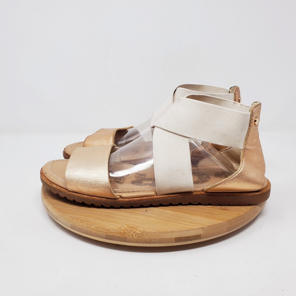 Sorel Ella Sandals Womens 6.5 Pink Rose Gold Leather Gore Strappy Slip On Shoes